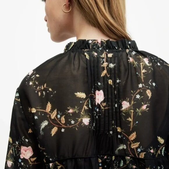 AllSaints Mindy Black Floral Trapeze Short Dress Sheer Whimsigoth Fairycore 6 - Picture 5 of 12